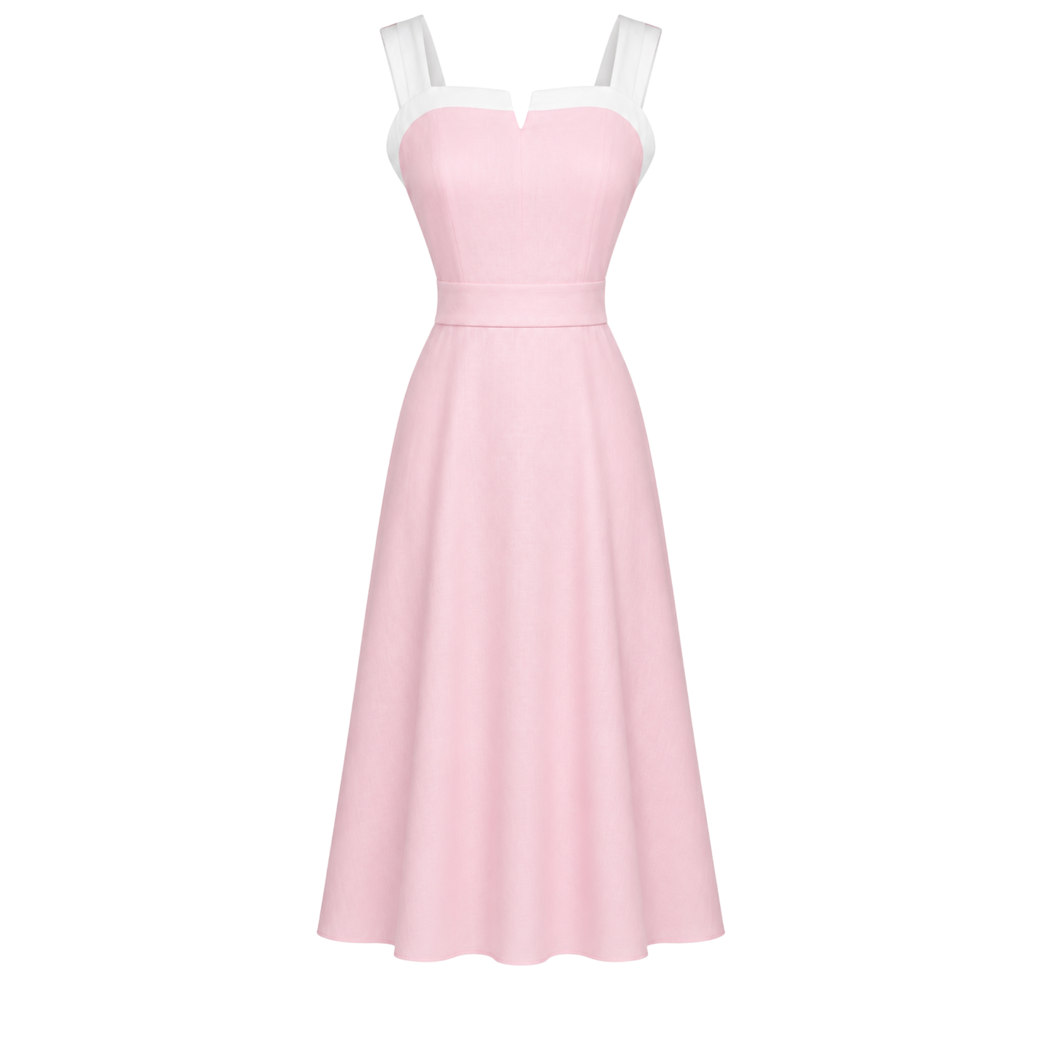 ASKILI KLOŞ MODEL KETEN ELBİSE PEMBE