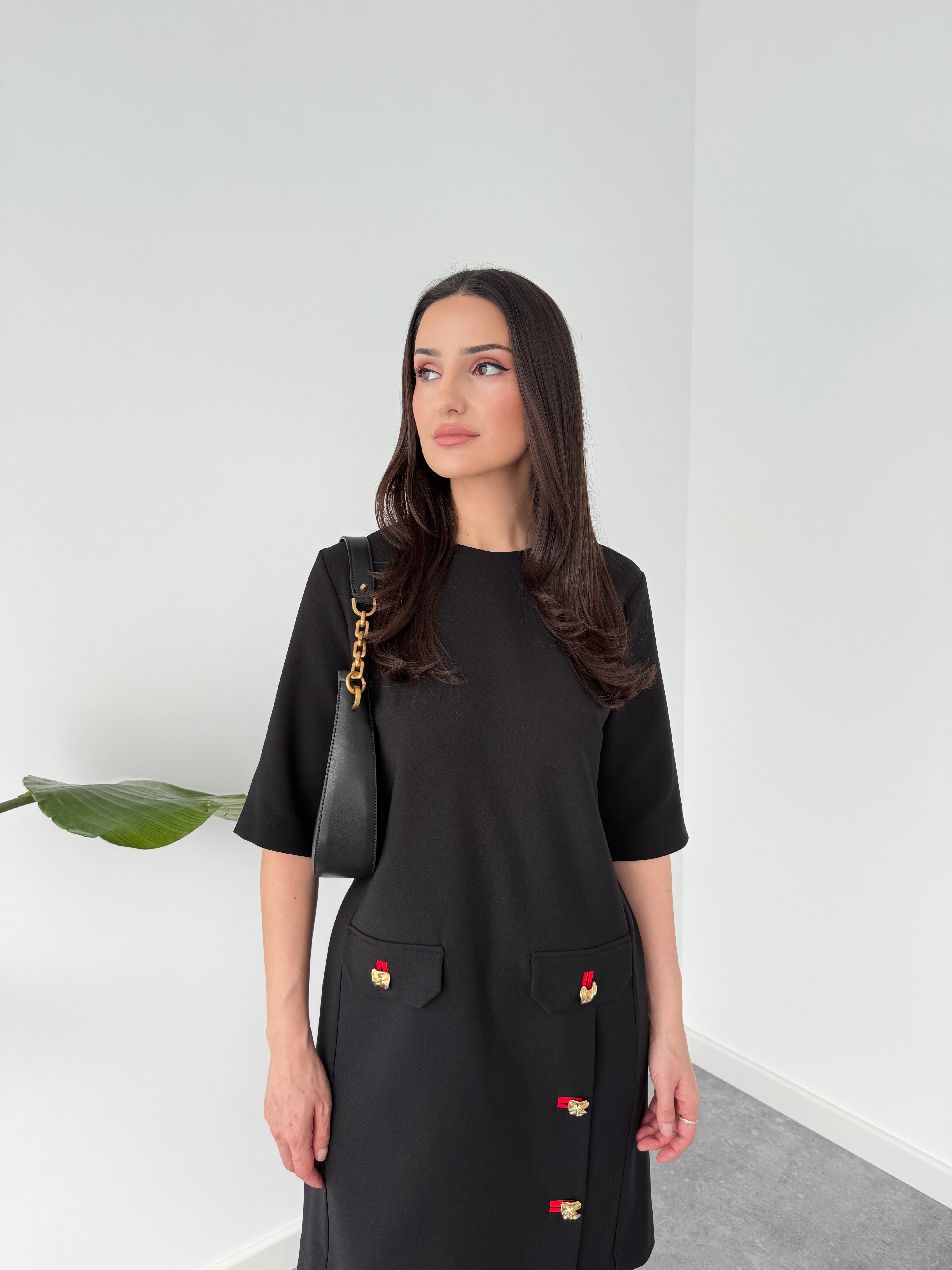 GOLD BUTTON DETAILED DRESS