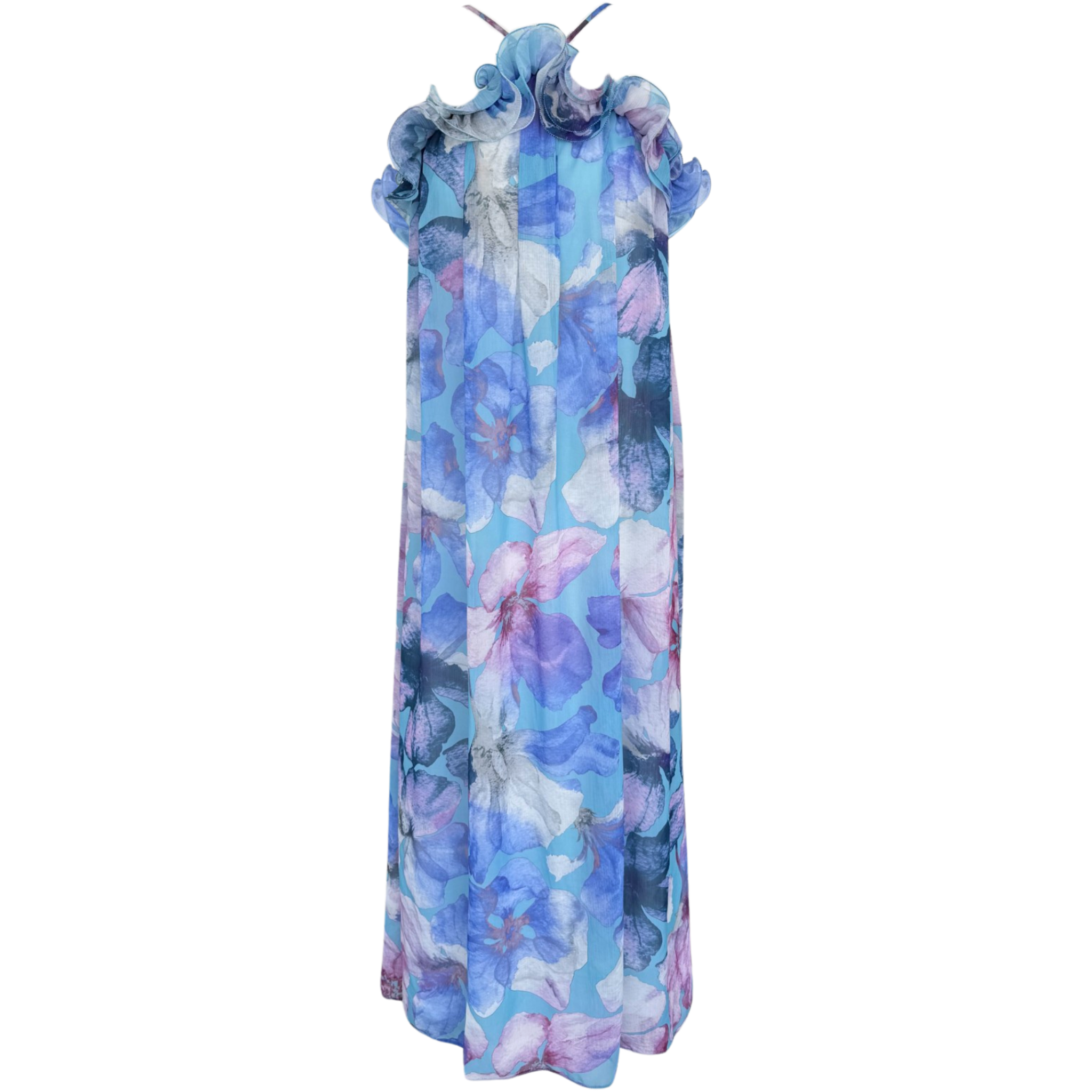 FLORAL DESEN VOLAN DETAYLI ŞİFON ELBİSE