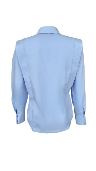 Kat Detaylı Cotton Mavi Gömlek