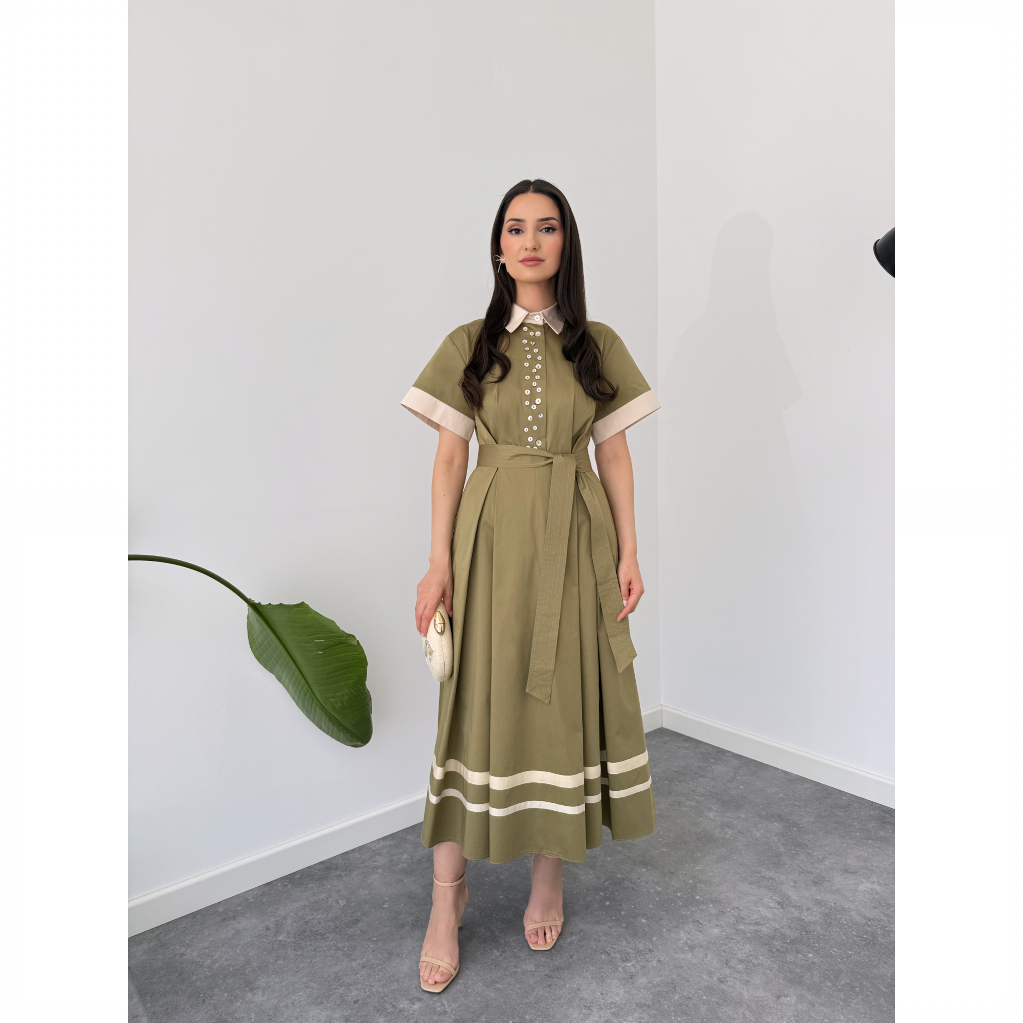DÜĞME DETAYLI %100 COTTON GÖMLEK ELBİSE