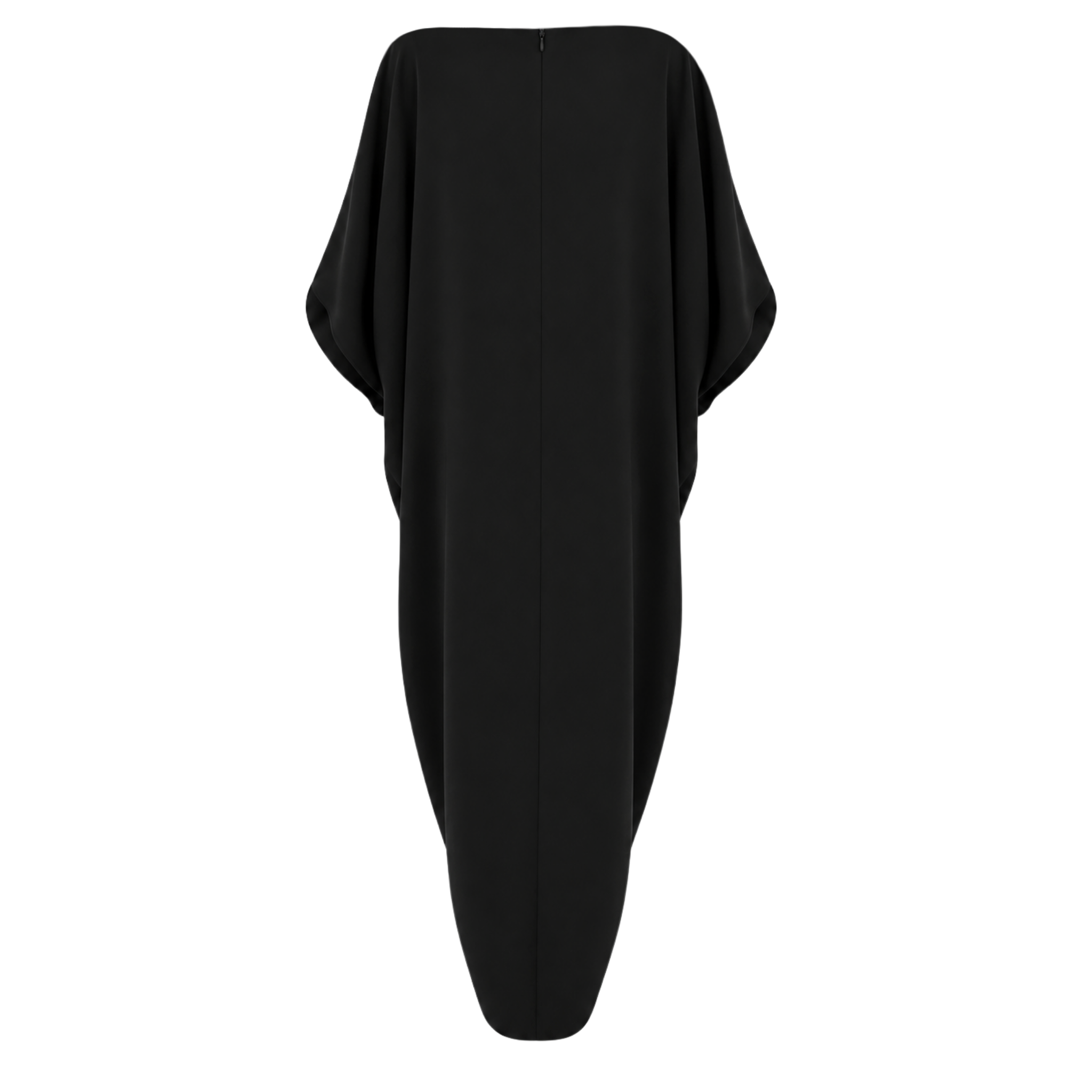 KOL DETAY ÖNDEN YIRTMAÇLI MİDİ BOY ELBİSE SİYAH