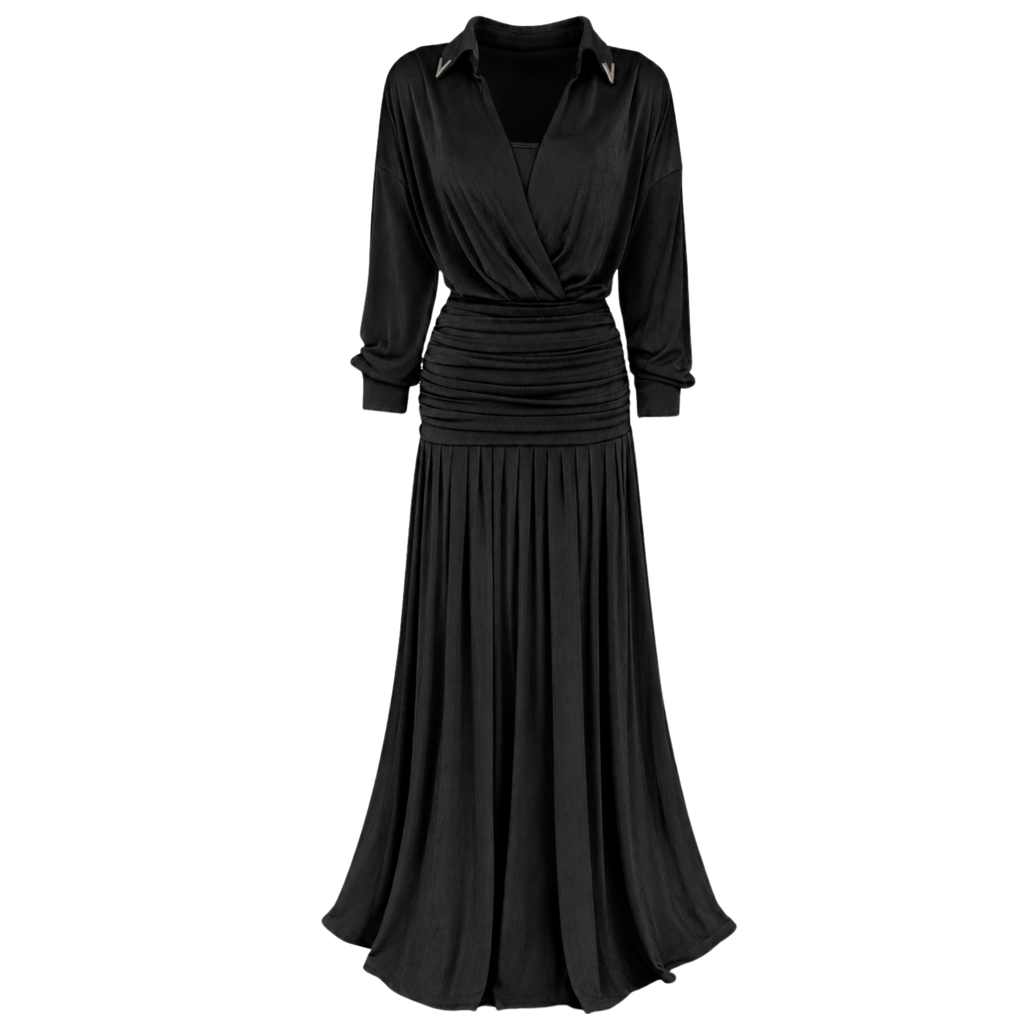 MAKSİ BOY DRAPE DETAY ELBİSE SİYAH