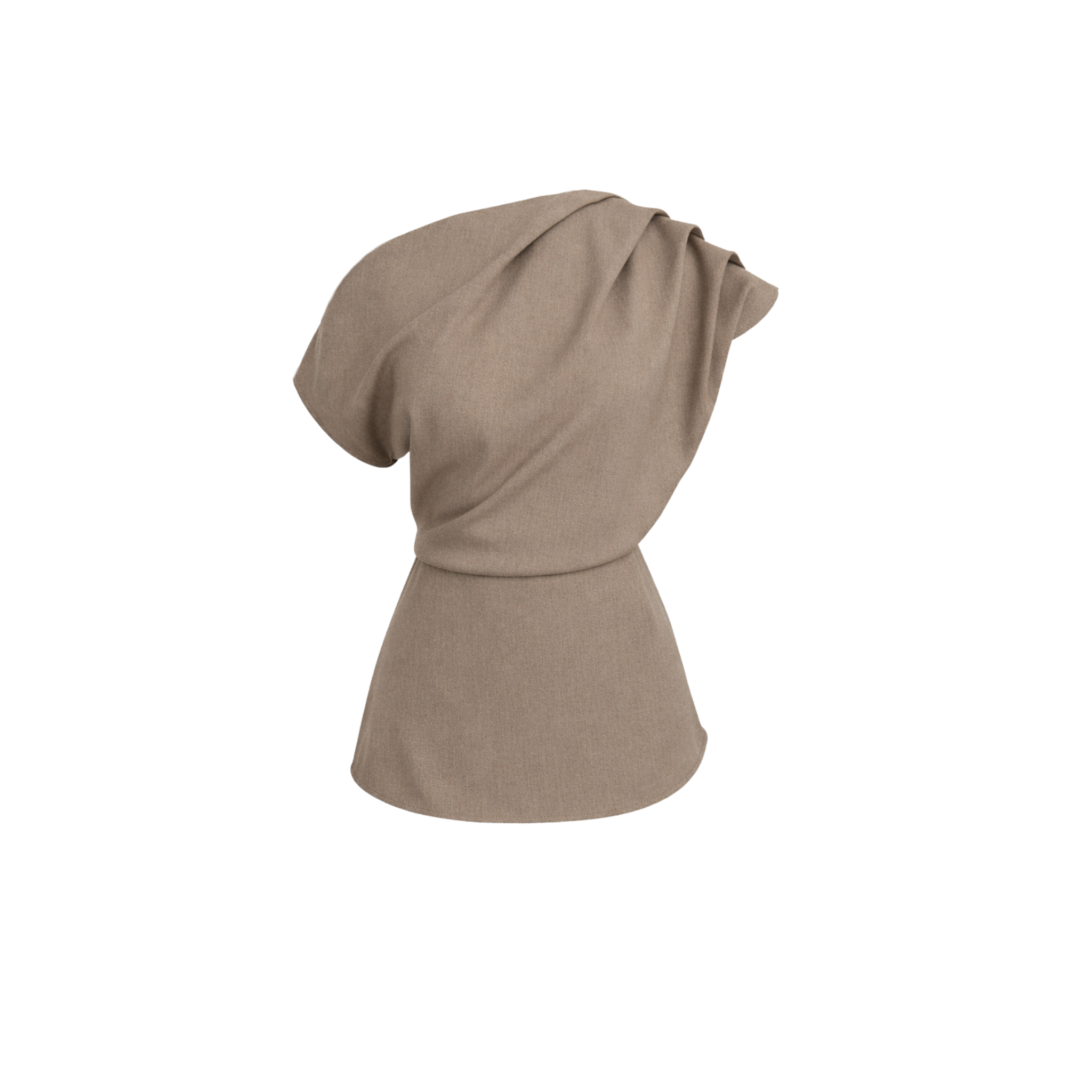 ASİMETRİK YAKA DRAPE DETAY BLUZ VİZON