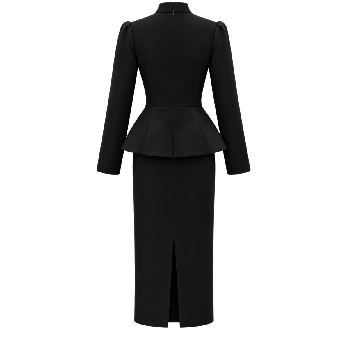 FERMUAR DETAY PEPLUM KALEM ELBİSE SİYAH