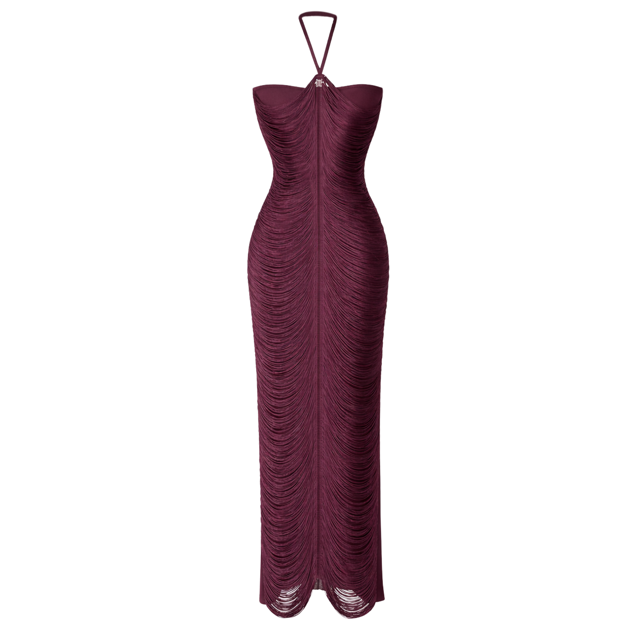 PÜSKÜLLÜ TASARIM ELBİSE BORDO