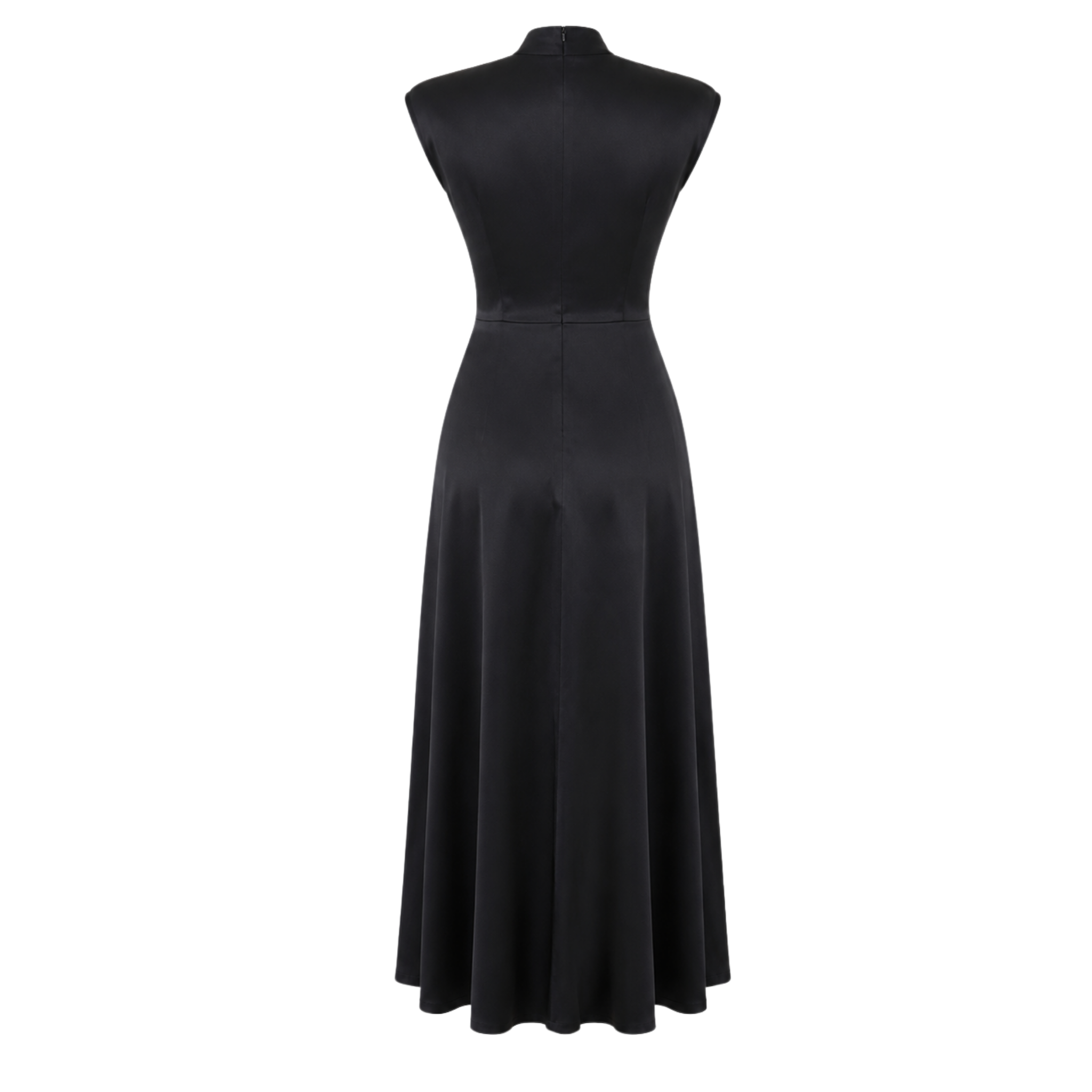 V YAKA %100 RAYON SATEN IŞILTILI ELBİSE SİYAH