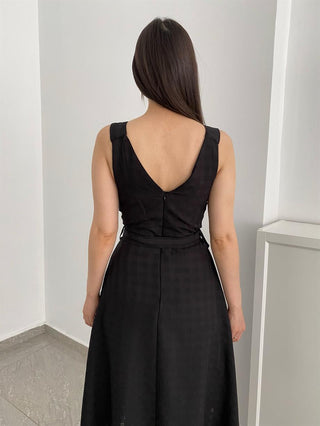 Kruvaze Model Eteği Asimetrik Elbise Siyah