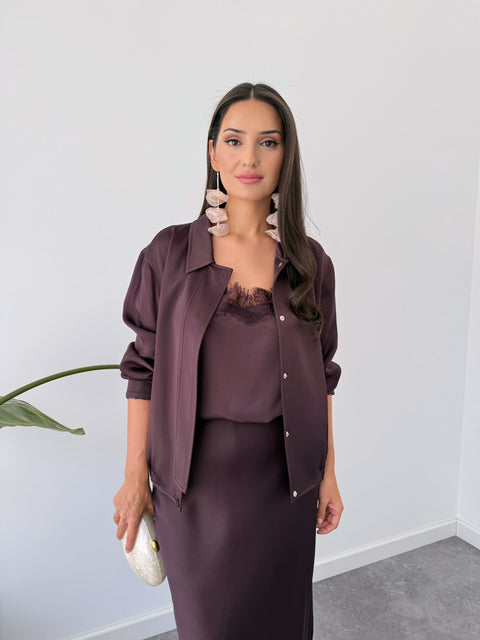 JULIET %100 RAYON SATEN IŞILTILI BOMBER CEKET MOR