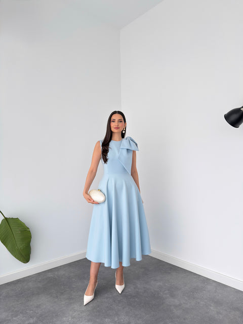 OMZU FİYONK DETAY KLOŞ ELBİSE MAVİ