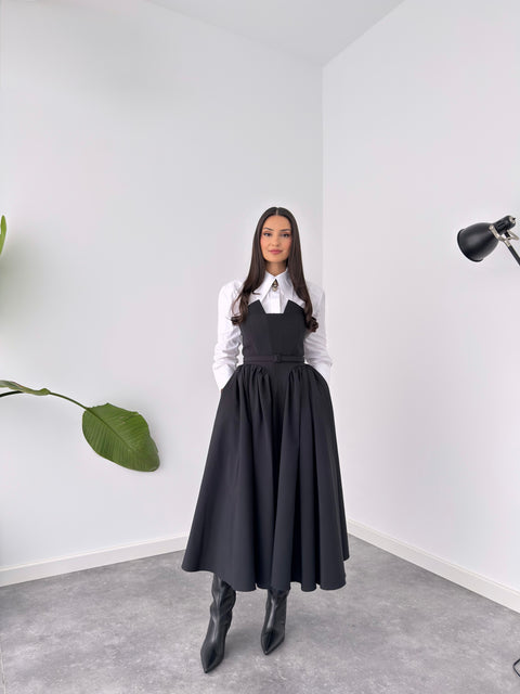 BELE OTURAN STRAPLEZ ELBİSE SİYAH