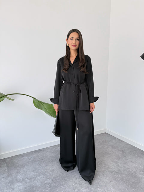 PAMUK SATEN CEKET YAKA GÖMLEK SİYAH