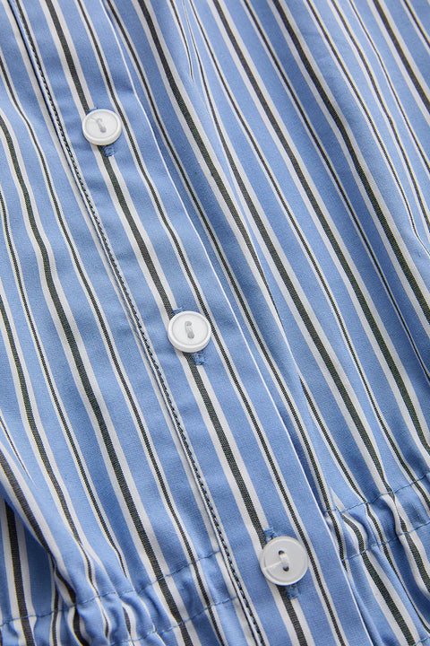 BELDEN AYARLI MAVİ ÇİZGİLİ KOLSUZ ELBİSE