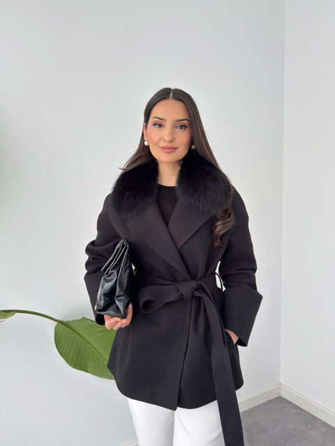 ÇIKARILABİLİR KÜRKLÜ KRUVAZE MODEL KABAN SİYAH