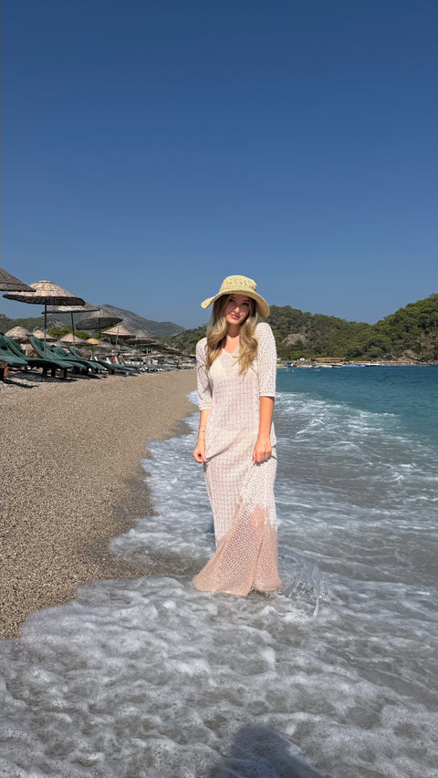 V YAKA KISA KOL MERSERİZE TRİKO ELBİSE