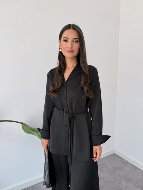 PAMUK SATEN CEKET YAKA GÖMLEK SİYAH