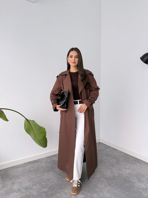 LUISA MAKSİ BOY TRENÇKOT KAHVE