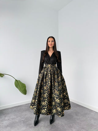 PİLE DETAY JAPON DESEN JAKARLI ETEK