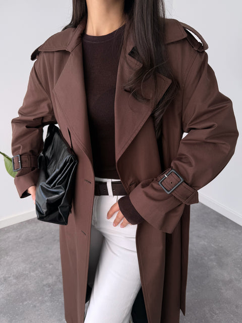 LUISA MAKSİ BOY TRENÇKOT KAHVE