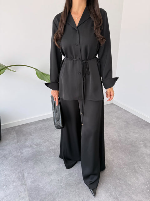 PAMUK SATEN CEKET YAKA GÖMLEK SİYAH