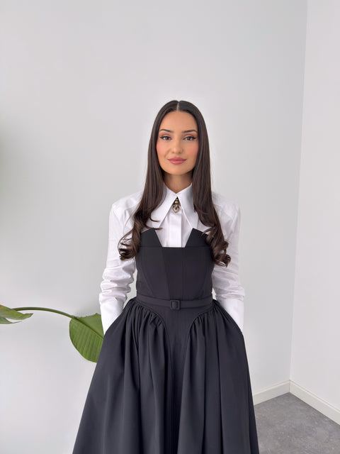 BELE OTURAN STRAPLEZ ELBİSE SİYAH