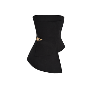 ASİMETRİK MODEL BELİ AKSESUARLI BÜSTİYER SİYAH