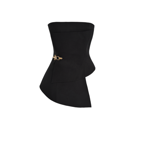 ASİMETRİK MODEL BELİ AKSESUARLI BÜSTİYER SİYAH