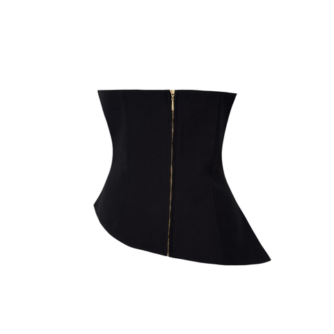 ASİMETRİK MODEL BELİ AKSESUARLI BÜSTİYER SİYAH