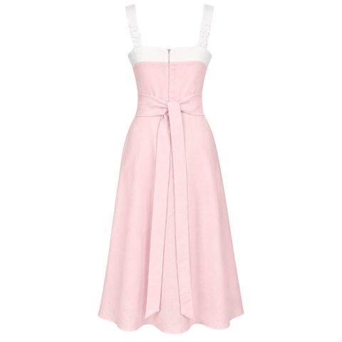ASKILI KLOŞ MODEL KETEN ELBİSE PEMBE