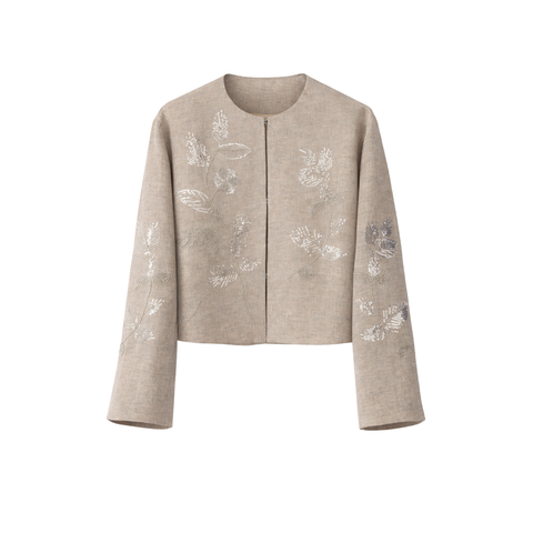 PAYET NAKIŞLI %100 KETEN TAKIM BEJ