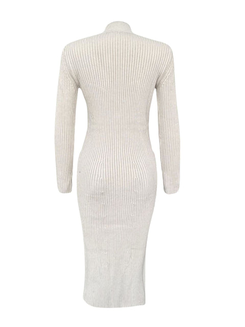 DİK YAKA MİDİ BOY TRİKO ELBİSE TAŞ - Tek beden