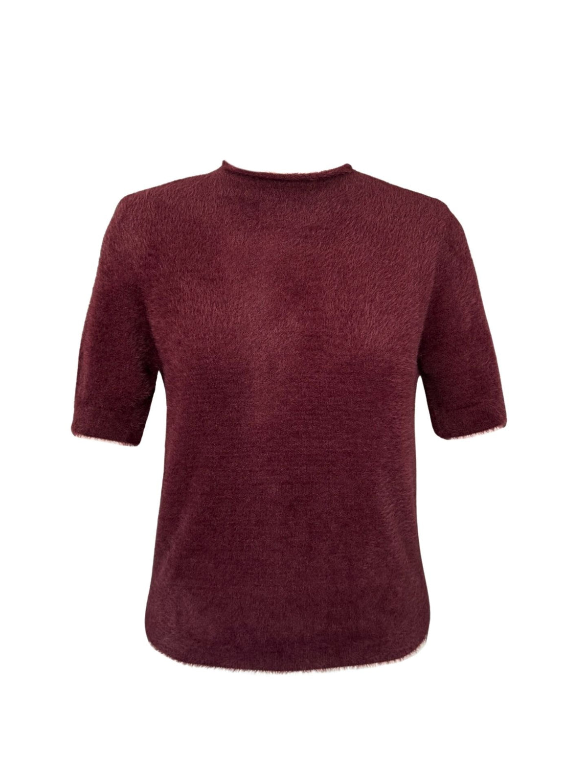 DİK YAKA KISA KOL TÜYLÜ TRİKO BORDO