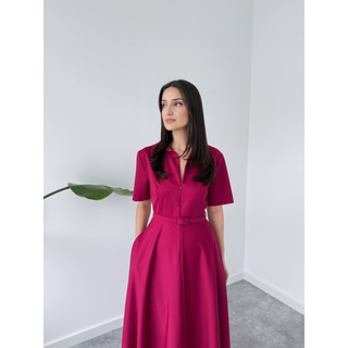 BELT DETAILED ZIPPERED COLLAR DRESS CLARET RED