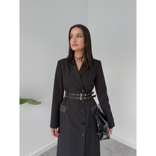 DOUBLE BELT JACKET COLLAR DRESS BLACK