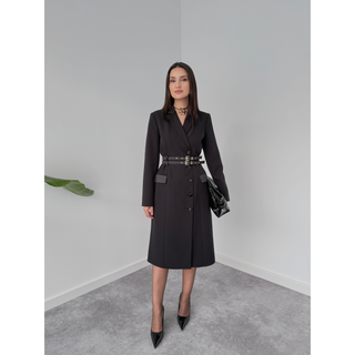 DOUBLE BELT JACKET COLLAR DRESS BLACK