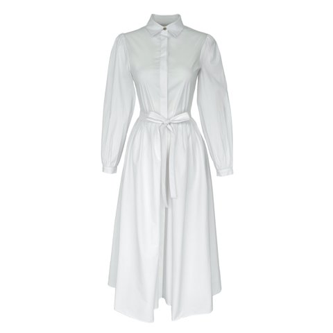 ETEĞİ ÖNDEN BAĞLAMALI COTTON ELBİSE BEYAZ