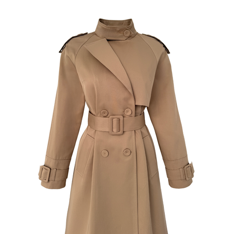 KUŞAKLI KRUVAZE TRENÇKOT CAMEL