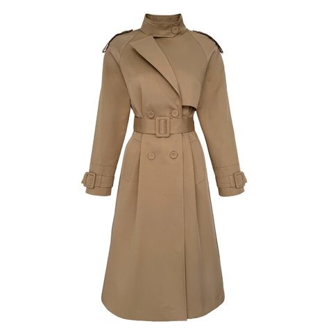 KUŞAKLI KRUVAZE TRENÇKOT CAMEL