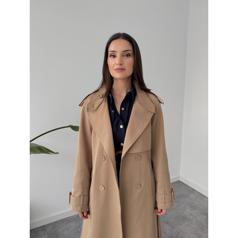 KUŞAKLI KRUVAZE TRENÇKOT CAMEL