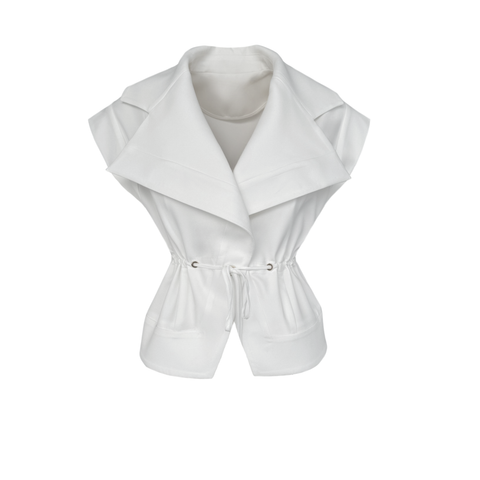 LUNA ŞAL YAKA BELDEN AYARLI YELEK BEYAZ