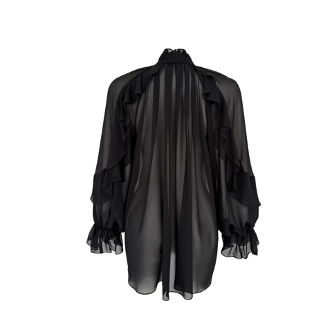 VOLANLI TRANSPARAN ŞİFON BLUZ SİYAH