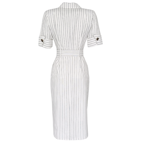 CEKET YAKA KEMER DETAY ELBİSE EKRU