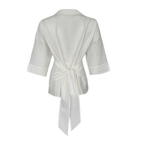 BELDEN BAĞLAMALI GÜPÜR DETAY BLUZ EKRU