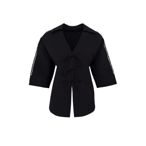 BELDEN BAĞLAMALI GÜPÜR DETAY BLUZ SİYAH