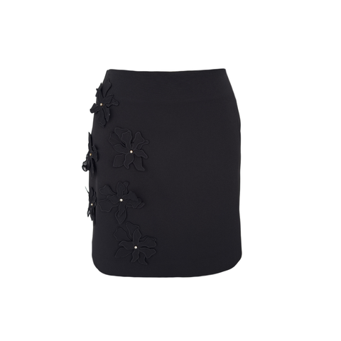 3D ÇİÇEK APLİKELİ ETEK SİYAH