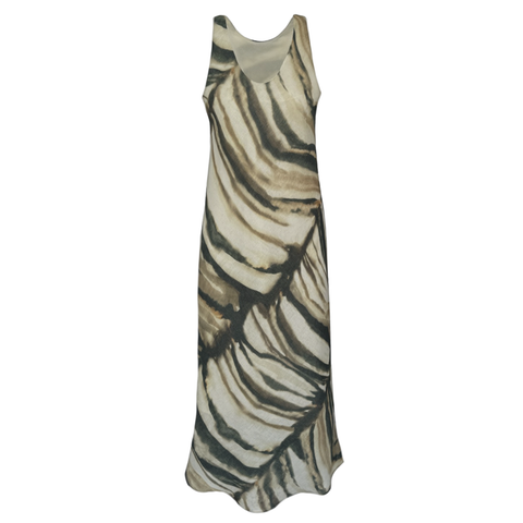 KALIN ASKILI %100 KETEN ZEBRA DESEN ELBİSE