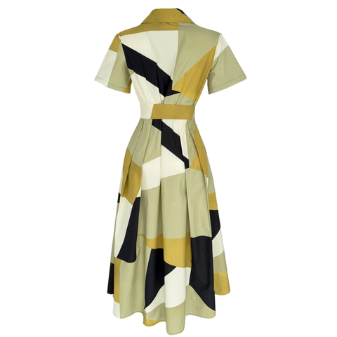 COLORBLOCK MİDİ BOY COTTON ELBİSE HAKİ