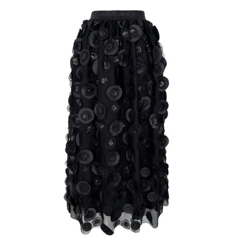 PAYETLİ VE 3D APLİKELİ TÜL ETEK SİYAH