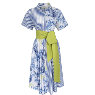 YEŞİL KUŞAKLI COTTON ELBİSE
