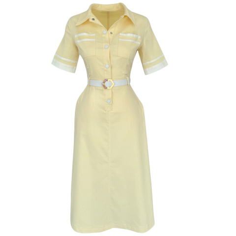 KEMER DETAYLI POLO YAKA GABARDİN ELBİSE SARI